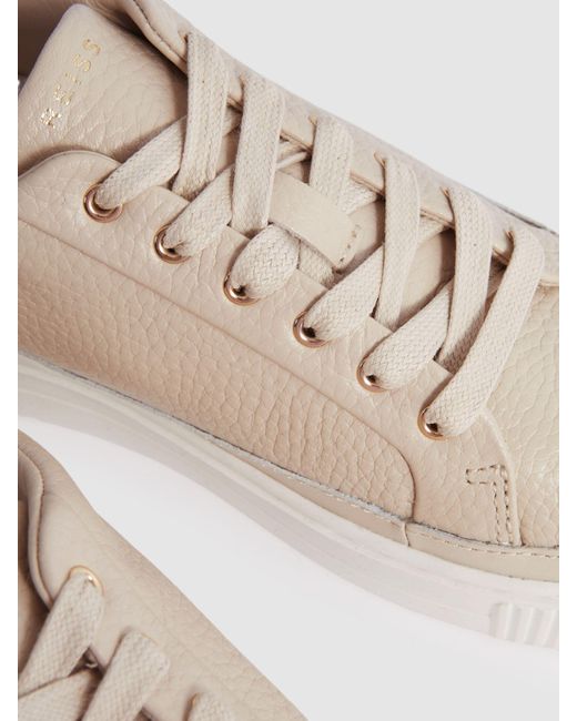 Reiss Natural Leanne Pebbled Leather Flatform Trainers