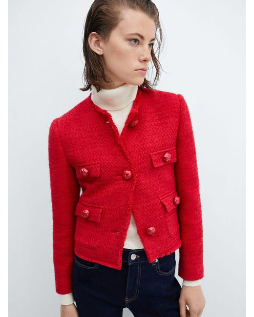 Mango Red Wintour Tweed Jacket