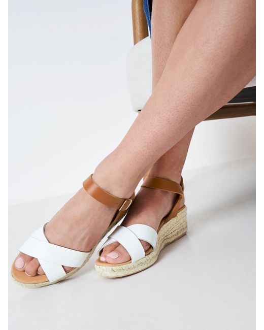 Crew White Double Strap Leather Wedge Heel Sandals