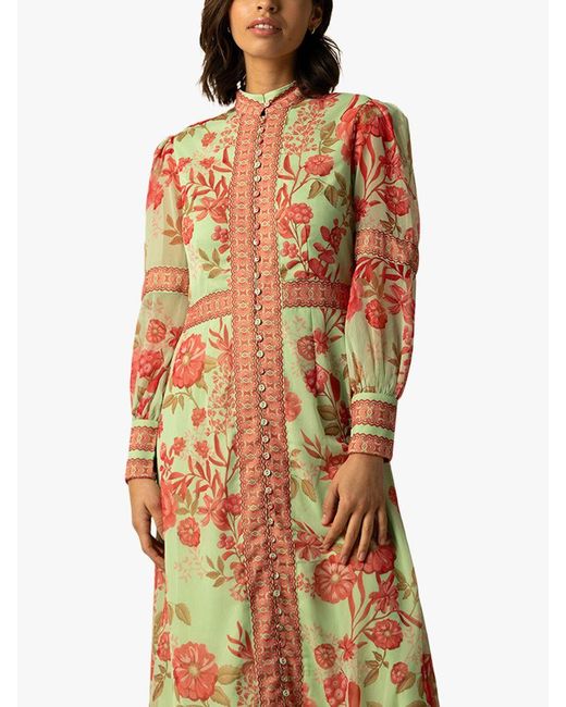 Raishma Green Aspen Floral Bishop Sleeve Maxi Dress