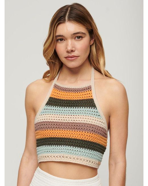 Superdry Multicolor Cropped Stripe Halter Crochet Top