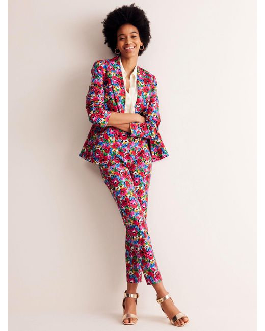 Boden Pink Highgate Wild Poppy Sateen Floral Tailored Trousers