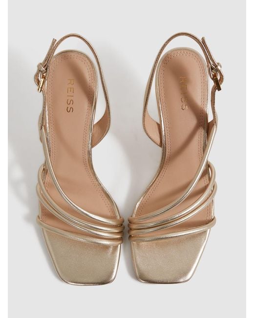 Reiss Natural Anya Strappy Leather Wedge Sandals