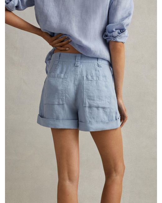 Reiss Blue Demi Garment Dyed Linen Shorts
