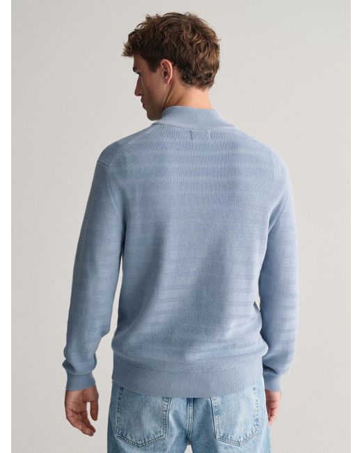 Gant Blue Half-zip Striped Cotton Knit Jumper for men
