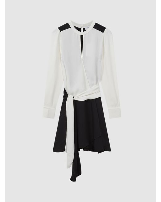 Reiss White Sadie Colourblock Woven Mini Dress