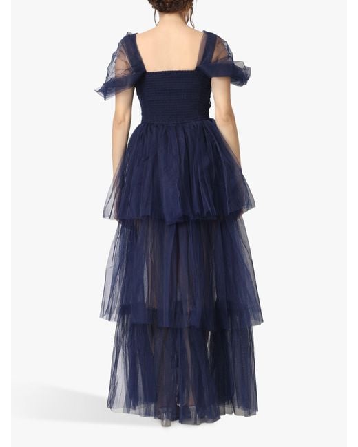 LACE & BEADS Blue Sydney Tulle Tiered Maxi Dress