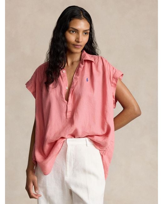 Ralph Lauren Pink Polo Linen Popover Shirt
