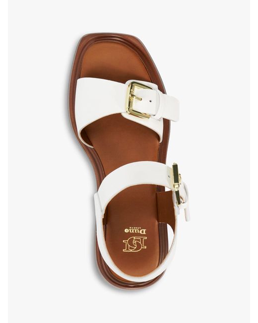 Dune White Loells Leather Buckle Sandals