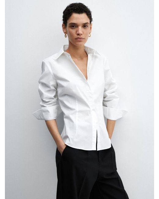 Mango White Sofia Essential Long Sleeve Shirt