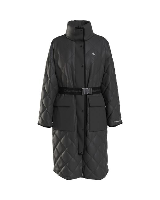 Calvin Klein Black Belted Quilted Coat