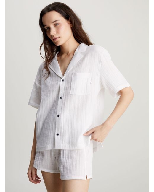 Calvin Klein White Textured Short Sleeve Pyjama Shirt
