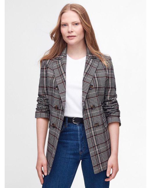 Barbour Blue Norma Check Wool Blend Blazer