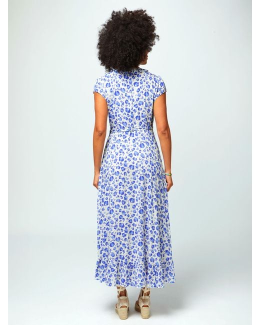 Aspiga Blue Demi Wrap Cheetah Print Midi Dress
