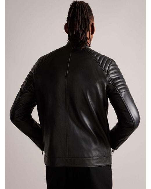 Ted Baker Black Racer Leather Jacket for men