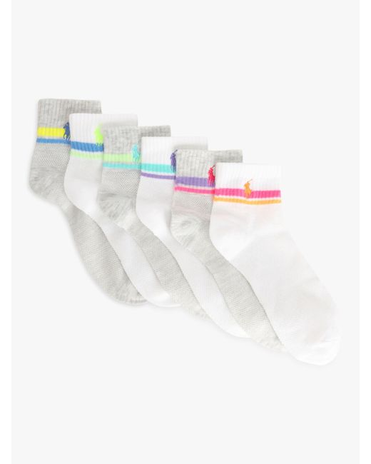 Ralph Lauren White Open Mesh Double Stripe Ankle Socks