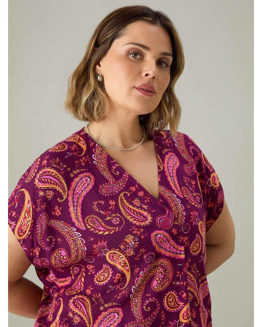 Live Unlimited Red Paisley Print Pleat Front Top