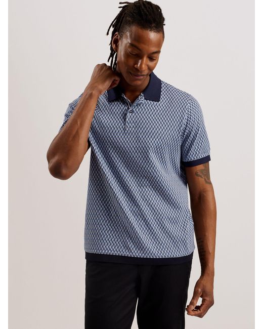 Ted Baker Blue Skelt Regular Fit Jacquard Polo Shirt for men