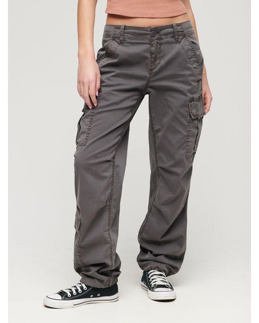 Superdry Gray Low Rise Straight Cargo Trousers