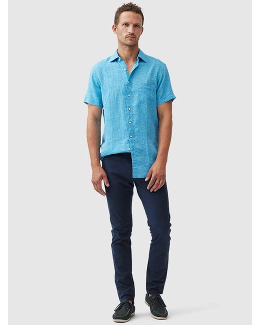 Rodd & Gunn Blue Palm Beach Linen Slim Fit Short Sleeve Shirt for men