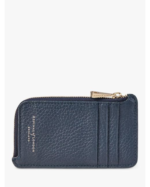 Aspinal Blue Pebble Leather Zipped Coin And Card Holder