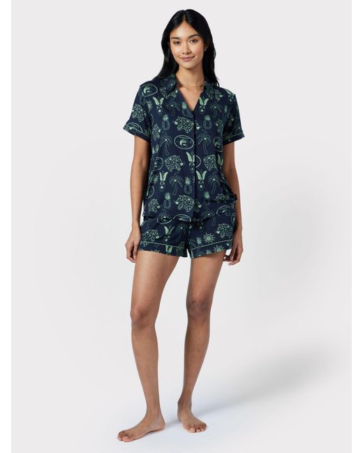Chelsea Peers Blue Tropical Holiday Print Short Pyjamas