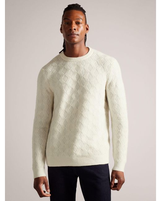 Ted Baker Natural Atchet Long Sleeve Textured Cable Crew Neck Jumper for men