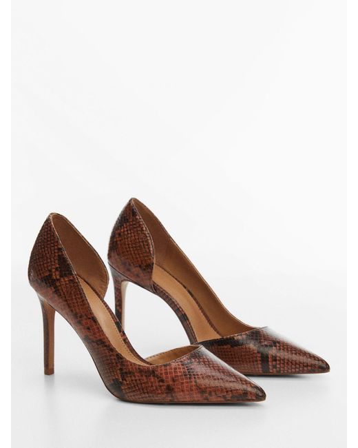Mango Brown Audrey Snakeskin Effect Pointed Toe Court Shoes