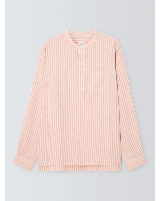 John Lewis Pink Linen Striped Grandad Collar Beach Shirt for men