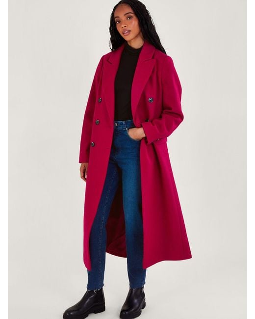 Monsoon Red Fay Double Breasted Wool Blend Coat