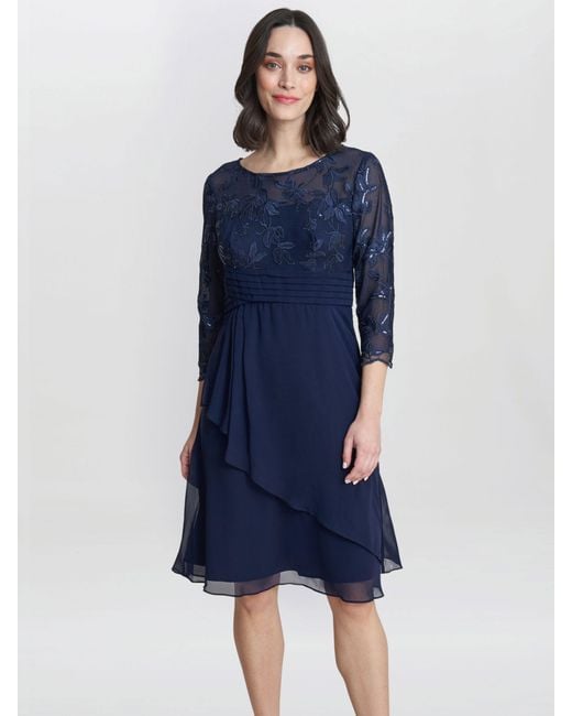 Gina Bacconi Blue Petite Thandie Embroidered Bodice Dress