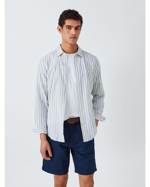 John Lewis White Linen Blend Stripe Long Sleeve Shirt for men