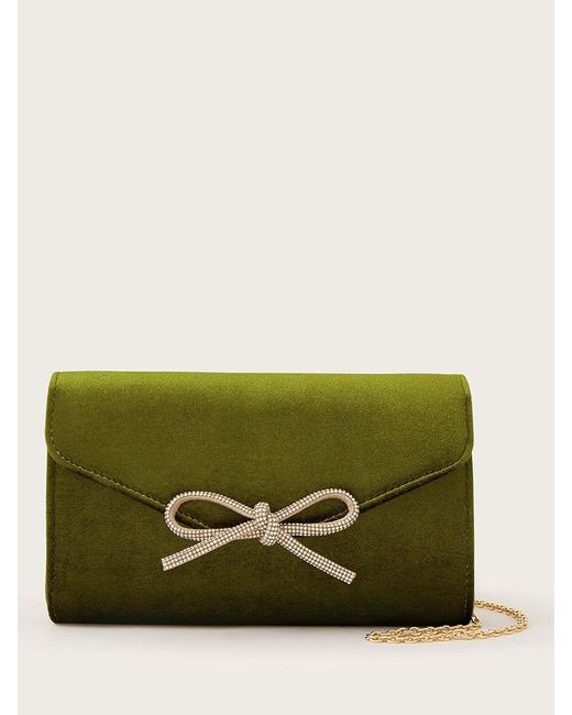 Monsoon Green Velvet Bow Clutch Bag
