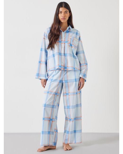 Hush Blue Kirby Summer Check Wide Leg Cotton Pyjamas