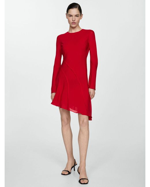 Mango Red Volare Asymmetric Hem Mini Dress