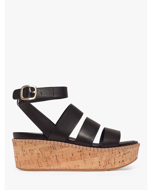 Fitflop Black Eloise Cork Wedge Leather Sandals