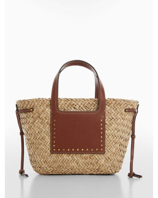 Mango Brown Taormina Small Woven Basket Bag