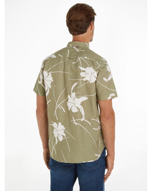 Tommy Hilfiger Green Tropical Print Short Sleeve Shirt for men