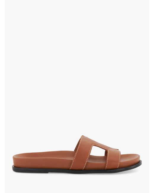 Dune Brown Wide Fit Loupa Leather Sandals