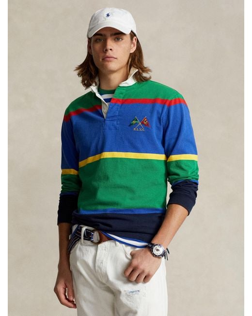 Ralph Lauren Blue Classic Fit Striped Rugby Shirt for men