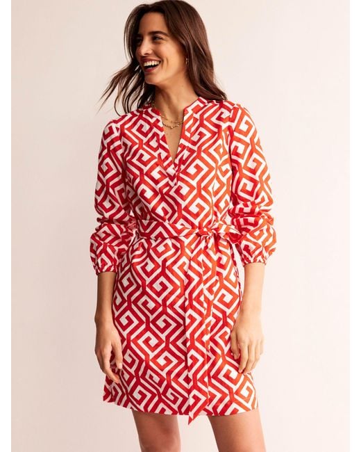 Boden Red Cleo Maze Print Linen Mini Dress