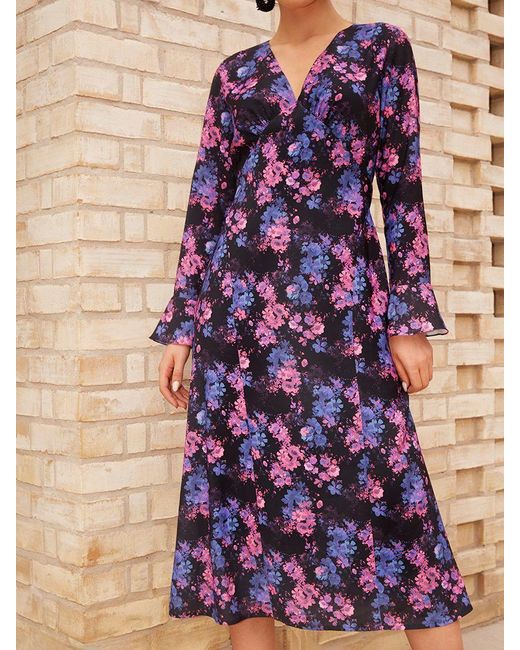 Chi Chi London Purple Floral Print Long Sleeve Midi Dress