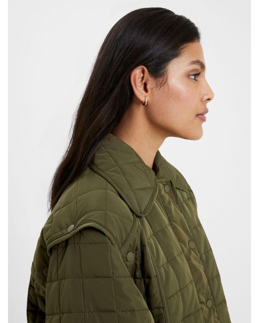 French Connection Green Aris Longline Quilted Coat