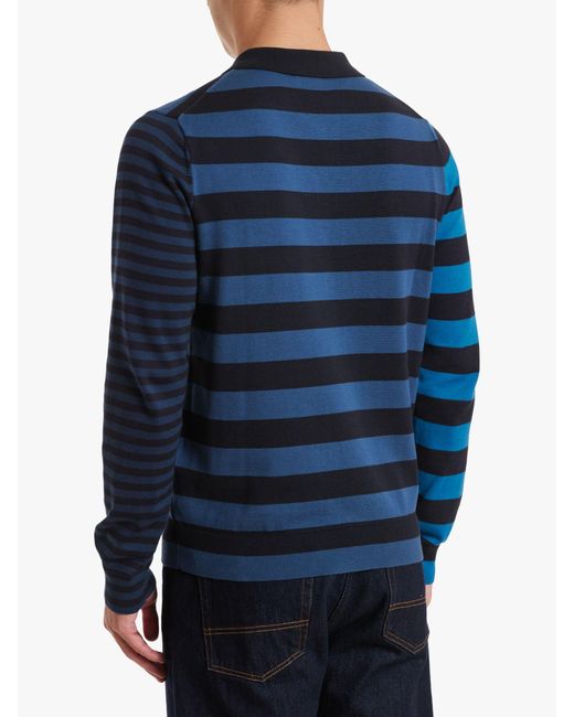 Paul Smith Blue Organic Cotton Stripe Long Sleeve Polo Shirt for men