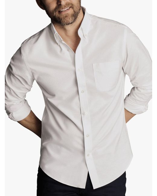 Charles Tyrwhitt White Non-iron Slim Fit Stretch Oxford Shirt for men