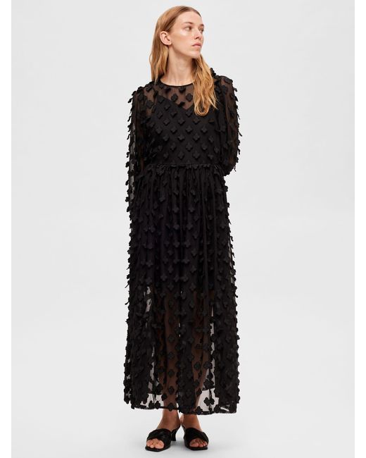 SELECTED Black Sheer Textured Maxi Dress