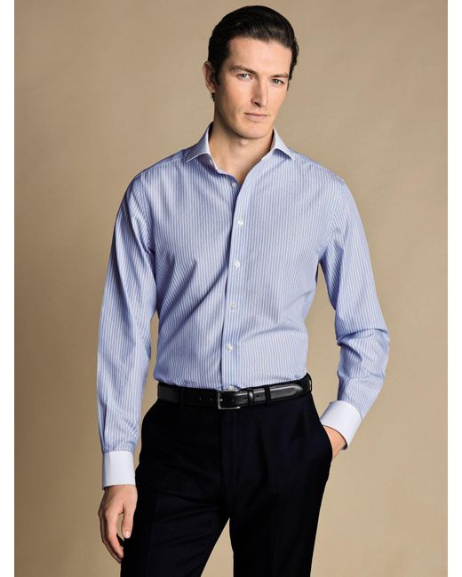 Charles Tyrwhitt Blue Winchesters Striped Non-iron Shirt for men