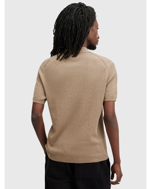 AllSaints Black Aubrey Organic Cotton Knit Polo Shirt for men