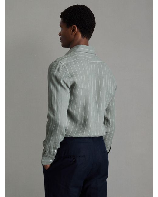 Reiss Gray Ruban Striped Linen Shirt for men