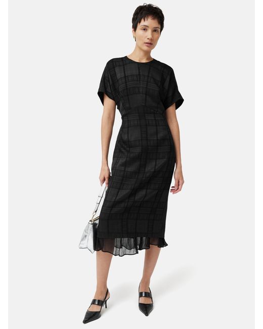 Jigsaw Black Textured Jacquard Check Midi Dress
